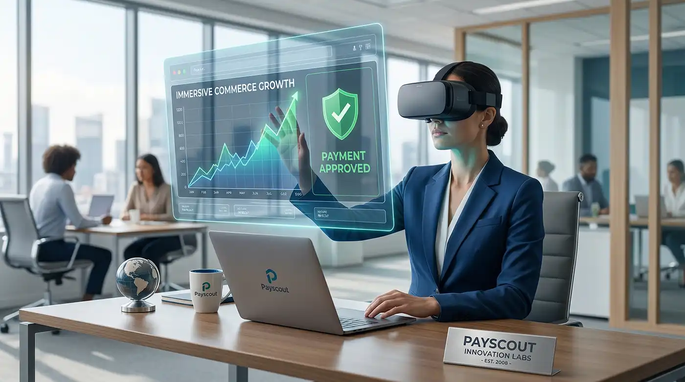 Payscout CEO Cleveland Brown speaking at a Money20/20 panel about the future of immersive VR commerce.